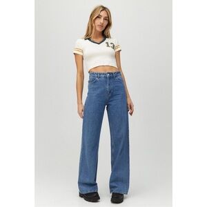 FREE PEOPLE x DAYDREAMER 13 Sporty Rugby Polo Baby Crop Top T Shirt w/ Collar XL